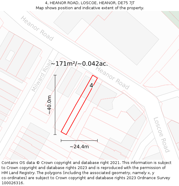 4, HEANOR ROAD, LOSCOE, HEANOR, DE75 7JT: Plot and title map