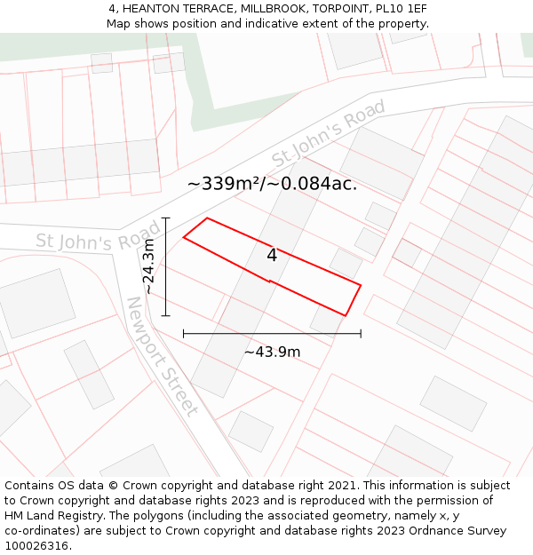 4, HEANTON TERRACE, MILLBROOK, TORPOINT, PL10 1EF: Plot and title map