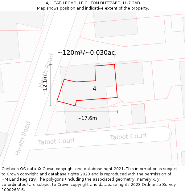 4, HEATH ROAD, LEIGHTON BUZZARD, LU7 3AB: Plot and title map