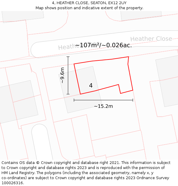 4, HEATHER CLOSE, SEATON, EX12 2UY: Plot and title map