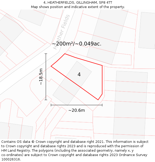 4, HEATHERFIELDS, GILLINGHAM, SP8 4TT: Plot and title map