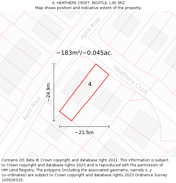 4, HEATHERS CROFT, BOOTLE, L30 3RZ: Plot and title map