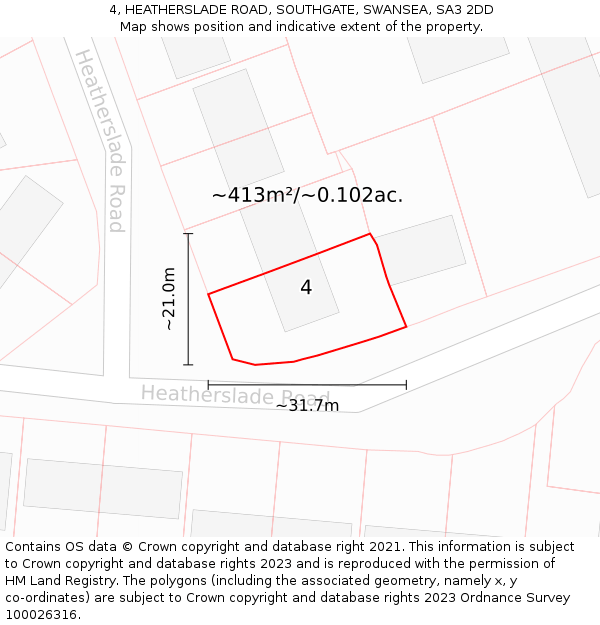 4, HEATHERSLADE ROAD, SOUTHGATE, SWANSEA, SA3 2DD: Plot and title map