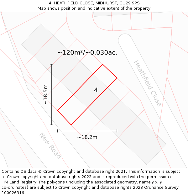 4, HEATHFIELD CLOSE, MIDHURST, GU29 9PS: Plot and title map