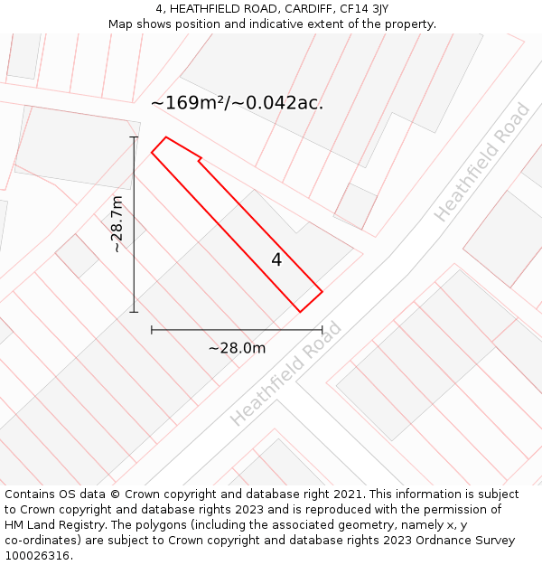 4, HEATHFIELD ROAD, CARDIFF, CF14 3JY: Plot and title map