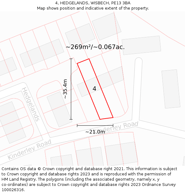 4, HEDGELANDS, WISBECH, PE13 3BA: Plot and title map