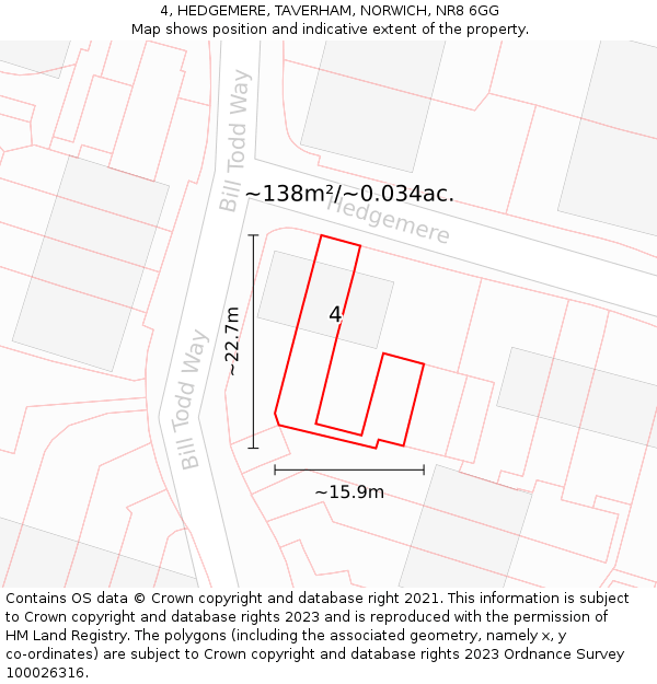 4, HEDGEMERE, TAVERHAM, NORWICH, NR8 6GG: Plot and title map