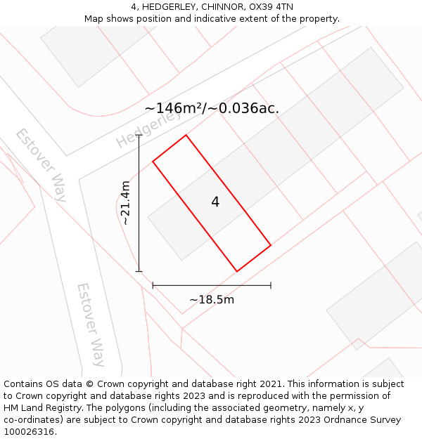 4, HEDGERLEY, CHINNOR, OX39 4TN: Plot and title map