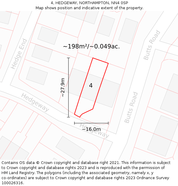 4, HEDGEWAY, NORTHAMPTON, NN4 0SP: Plot and title map