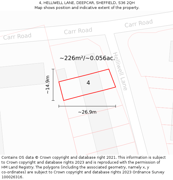 4, HELLIWELL LANE, DEEPCAR, SHEFFIELD, S36 2QH: Plot and title map