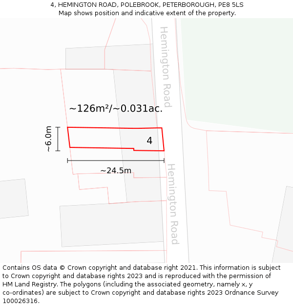 4, HEMINGTON ROAD, POLEBROOK, PETERBOROUGH, PE8 5LS: Plot and title map