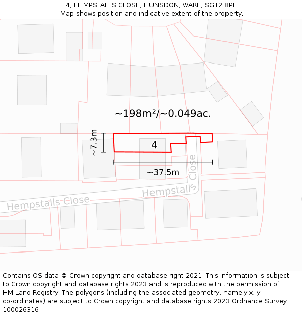 4, HEMPSTALLS CLOSE, HUNSDON, WARE, SG12 8PH: Plot and title map