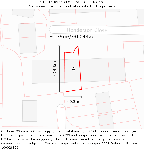4, HENDERSON CLOSE, WIRRAL, CH49 4QH: Plot and title map