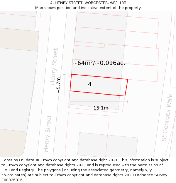 4, HENRY STREET, WORCESTER, WR1 1RB: Plot and title map