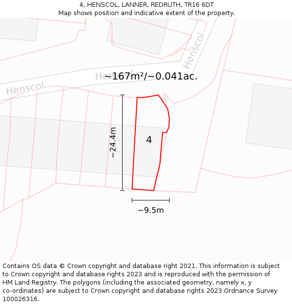 4, HENSCOL, LANNER, REDRUTH, TR16 6DT: Plot and title map