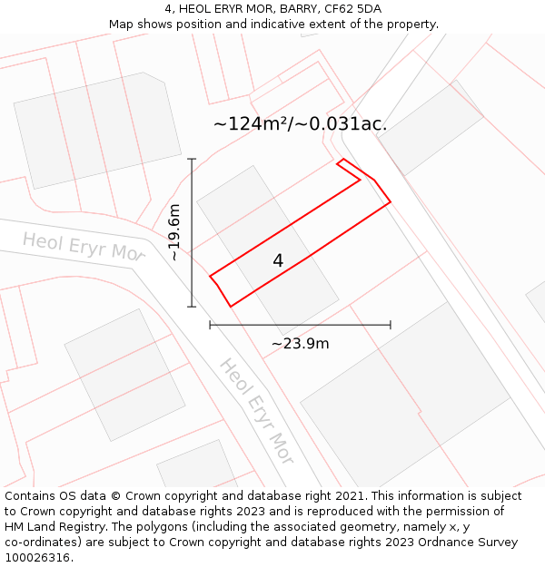 4, HEOL ERYR MOR, BARRY, CF62 5DA: Plot and title map