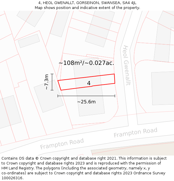 4, HEOL GWENALLT, GORSEINON, SWANSEA, SA4 4JL: Plot and title map