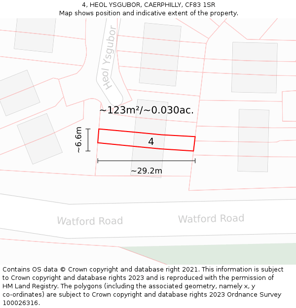 4, HEOL YSGUBOR, CAERPHILLY, CF83 1SR: Plot and title map