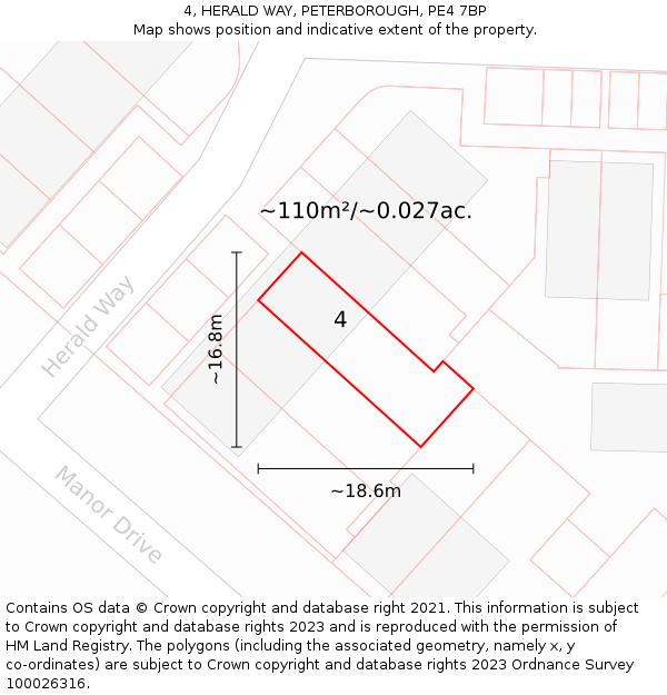 4, HERALD WAY, PETERBOROUGH, PE4 7BP: Plot and title map