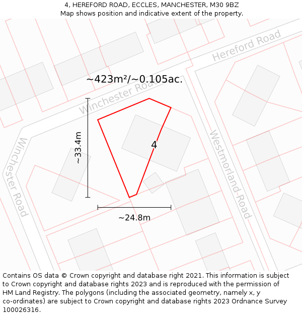 4, HEREFORD ROAD, ECCLES, MANCHESTER, M30 9BZ: Plot and title map