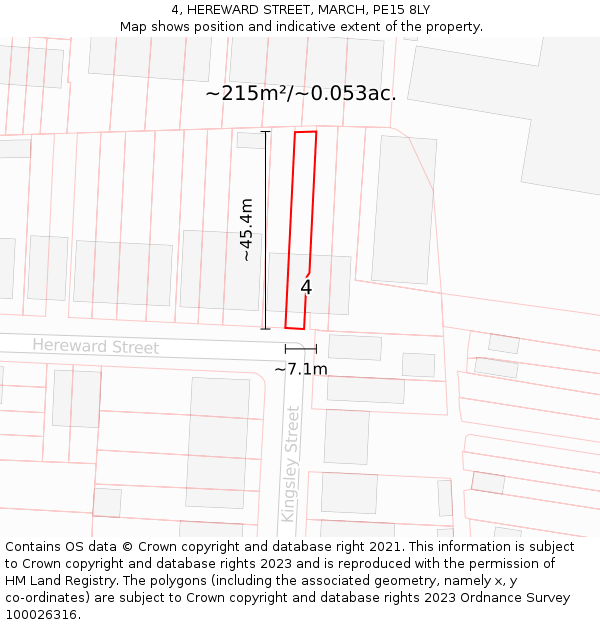 4, HEREWARD STREET, MARCH, PE15 8LY: Plot and title map