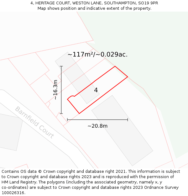 4, HERITAGE COURT, WESTON LANE, SOUTHAMPTON, SO19 9PR: Plot and title map