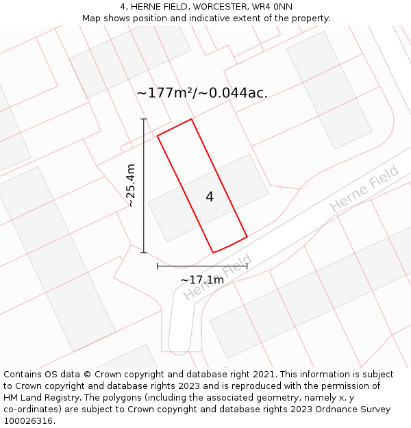 4, HERNE FIELD, WORCESTER, WR4 0NN: Plot and title map