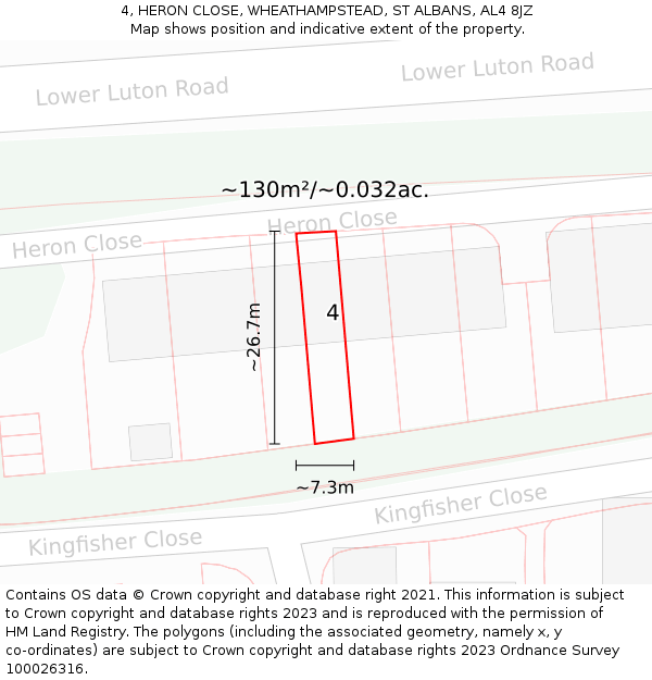 4, HERON CLOSE, WHEATHAMPSTEAD, ST ALBANS, AL4 8JZ: Plot and title map