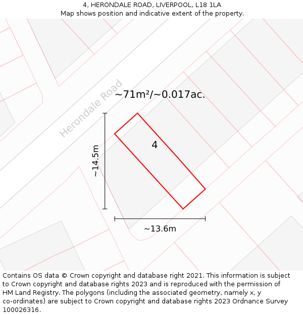 4, HERONDALE ROAD, LIVERPOOL, L18 1LA: Plot and title map