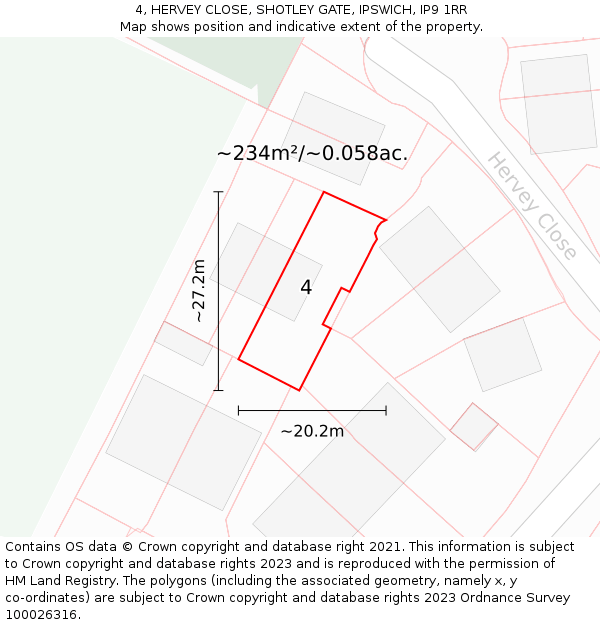 4, HERVEY CLOSE, SHOTLEY GATE, IPSWICH, IP9 1RR: Plot and title map