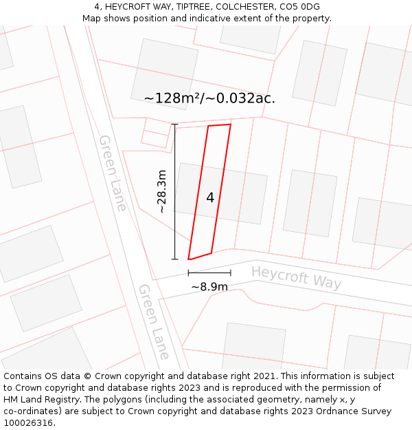 4, HEYCROFT WAY, TIPTREE, COLCHESTER, CO5 0DG: Plot and title map