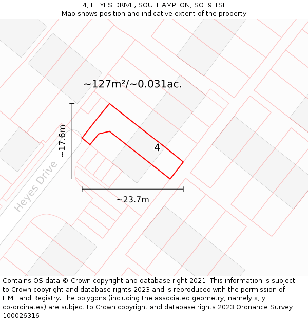 4, HEYES DRIVE, SOUTHAMPTON, SO19 1SE: Plot and title map