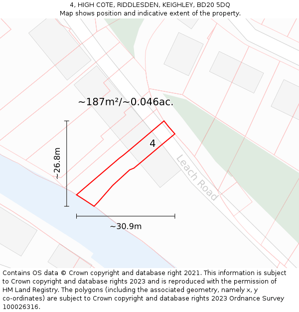 4, HIGH COTE, RIDDLESDEN, KEIGHLEY, BD20 5DQ: Plot and title map