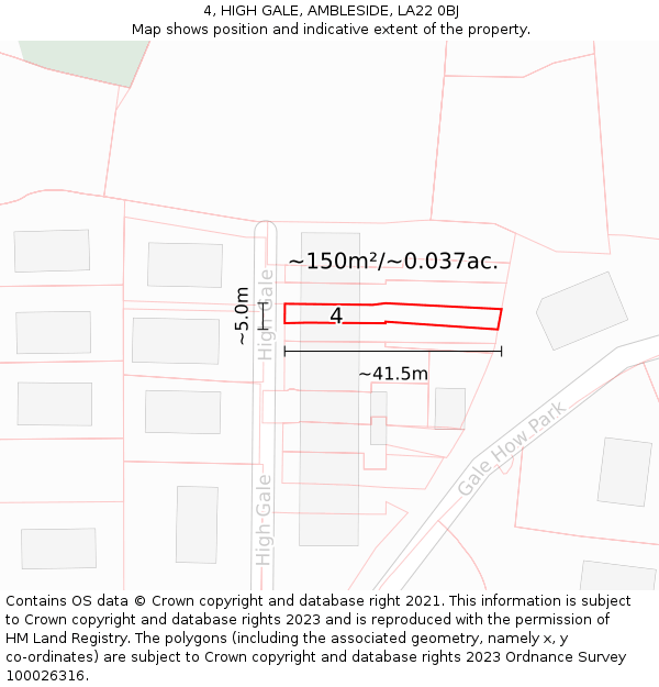 4, HIGH GALE, AMBLESIDE, LA22 0BJ: Plot and title map