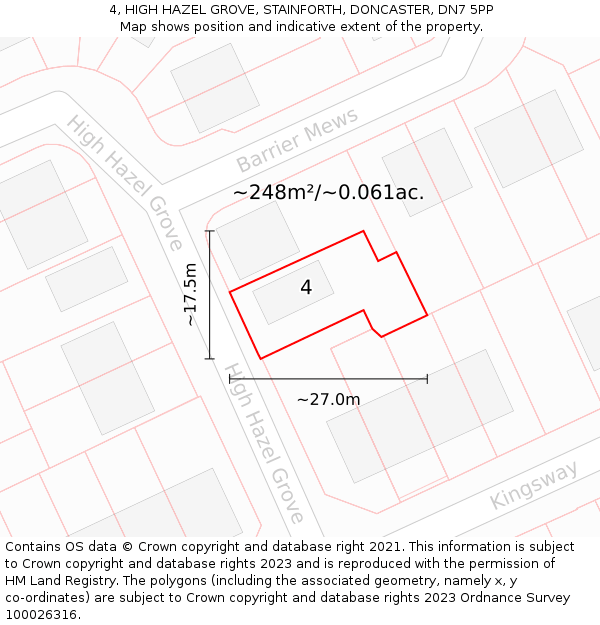 4, HIGH HAZEL GROVE, STAINFORTH, DONCASTER, DN7 5PP: Plot and title map