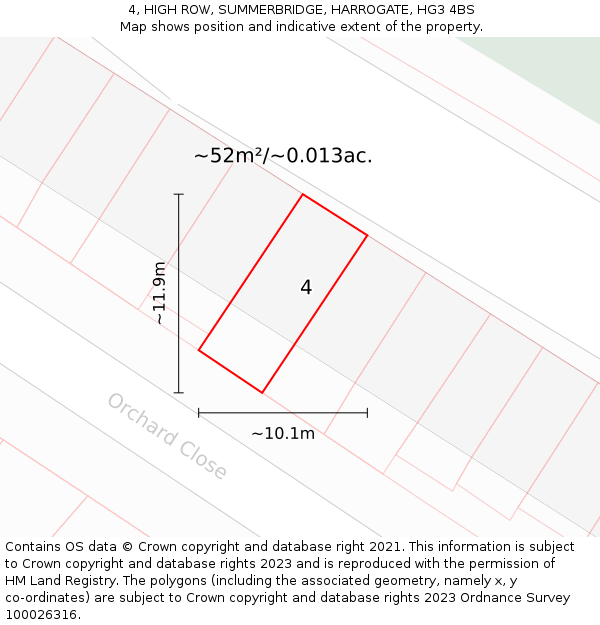 4, HIGH ROW, SUMMERBRIDGE, HARROGATE, HG3 4BS: Plot and title map