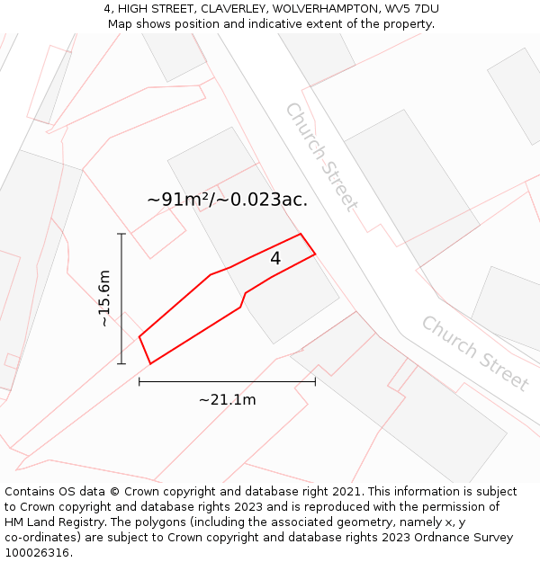 4, HIGH STREET, CLAVERLEY, WOLVERHAMPTON, WV5 7DU: Plot and title map