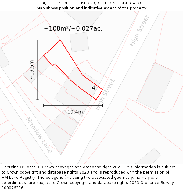 4, HIGH STREET, DENFORD, KETTERING, NN14 4EQ: Plot and title map