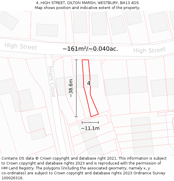 4, HIGH STREET, DILTON MARSH, WESTBURY, BA13 4DS: Plot and title map