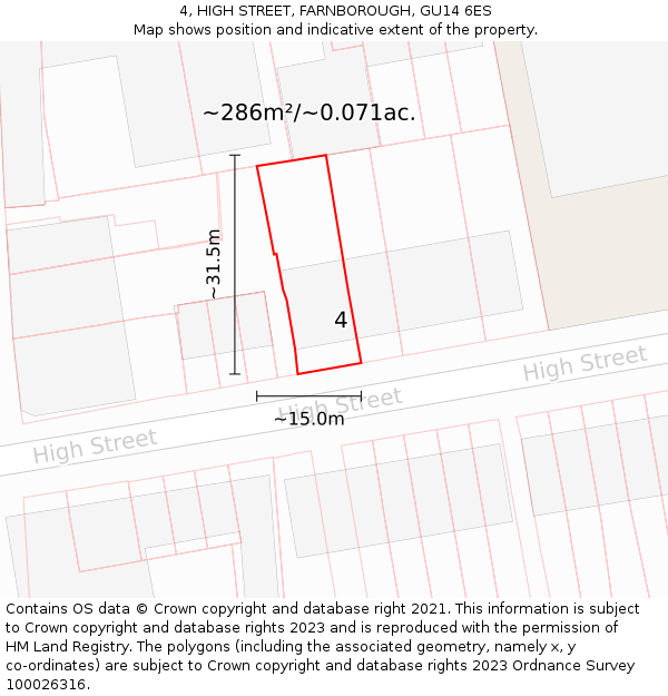 4, HIGH STREET, FARNBOROUGH, GU14 6ES: Plot and title map