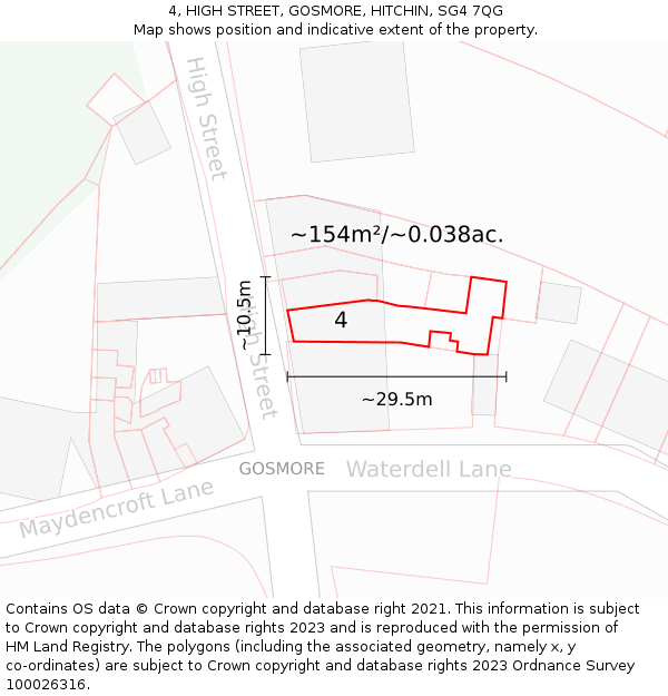 4, HIGH STREET, GOSMORE, HITCHIN, SG4 7QG: Plot and title map