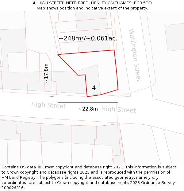 4, HIGH STREET, NETTLEBED, HENLEY-ON-THAMES, RG9 5DD: Plot and title map