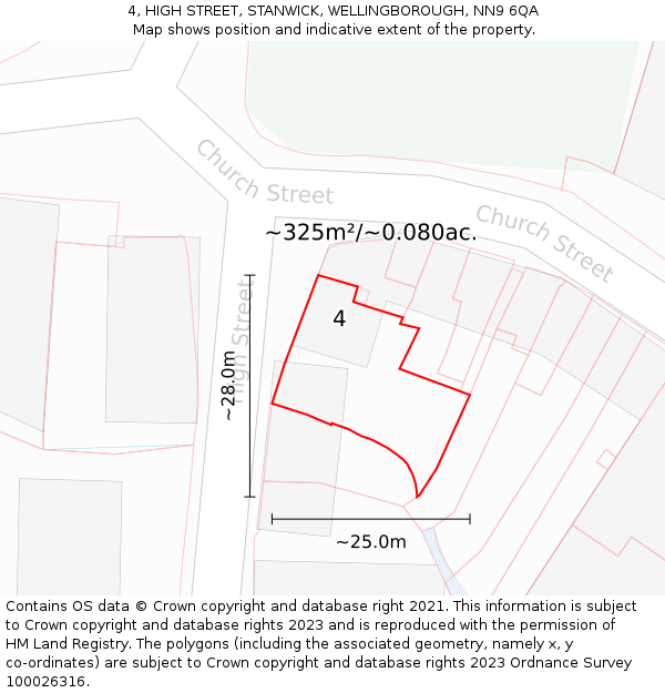 4, HIGH STREET, STANWICK, WELLINGBOROUGH, NN9 6QA: Plot and title map