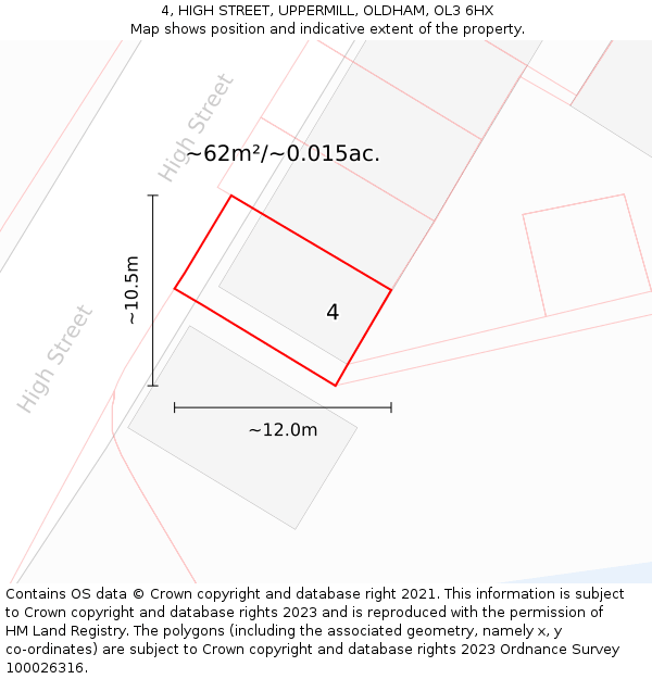 4, HIGH STREET, UPPERMILL, OLDHAM, OL3 6HX: Plot and title map