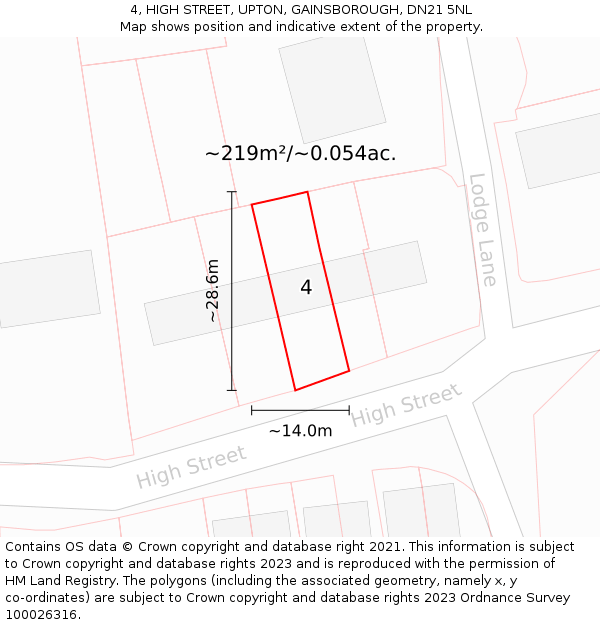 4, HIGH STREET, UPTON, GAINSBOROUGH, DN21 5NL: Plot and title map