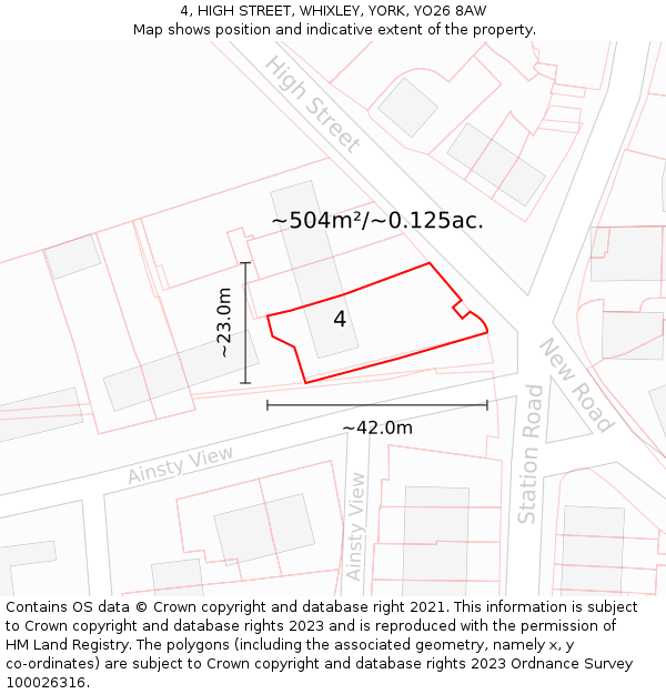 4, HIGH STREET, WHIXLEY, YORK, YO26 8AW: Plot and title map