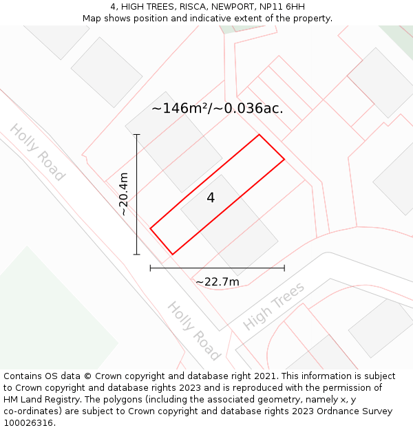 4, HIGH TREES, RISCA, NEWPORT, NP11 6HH: Plot and title map