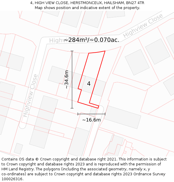4, HIGH VIEW CLOSE, HERSTMONCEUX, HAILSHAM, BN27 4TR: Plot and title map