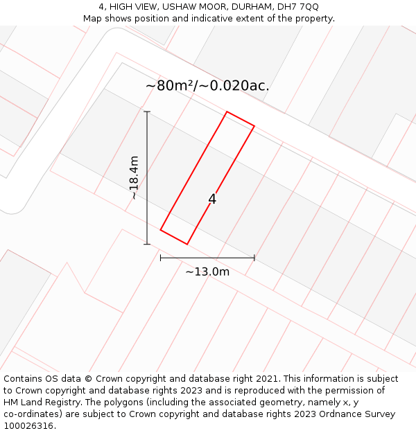 4, HIGH VIEW, USHAW MOOR, DURHAM, DH7 7QQ: Plot and title map