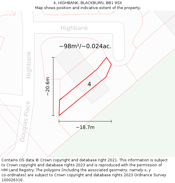 4, HIGHBANK, BLACKBURN, BB1 9SX: Plot and title map